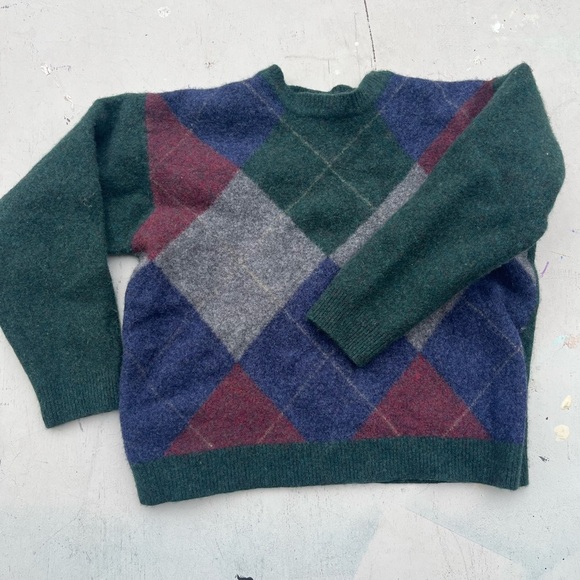 Women’s Club Room Sweater Multicolor Argyle NO SIZE Grandma Wool Prep Academia - Picture 6 of 11